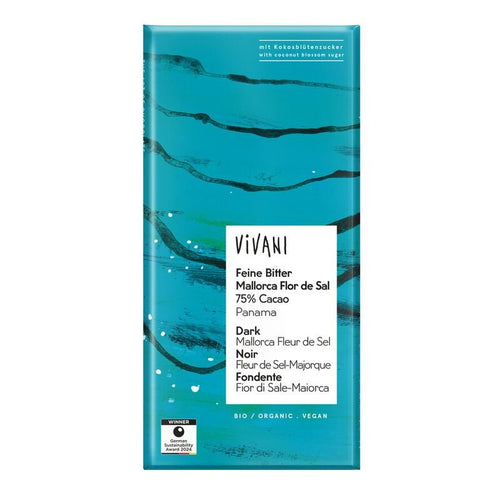 Vivani Fine Bitters Mallorca Flor de Sal 75% Cacao Panama - Organic, 80g